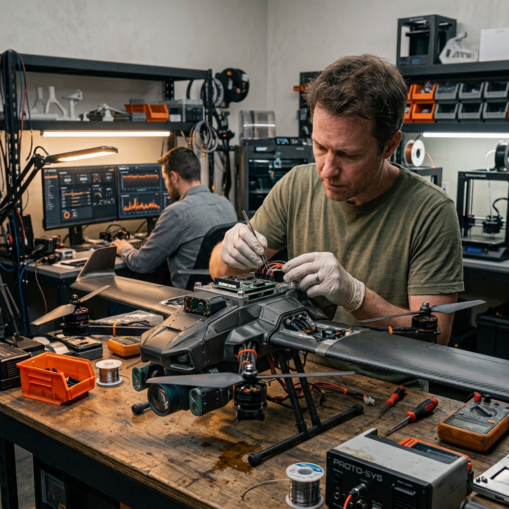Atelier Futursky — intégration d'une carte électronique dans le fuselage d'un aéronef hybride à voilure fixe
